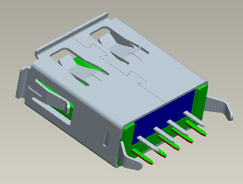L 13.7mm Usb 3.0 Tipe Konektor Perempuan Vertikal 180° Dip Type