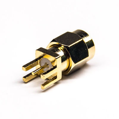 Konektor Coaxial RF Kuningan Penuh Konektor SMA Male Untuk Pcb Vertikal 180 °